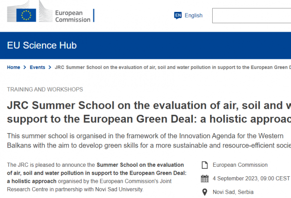 Ljetnja škola Udruženog istraživačkog centra Evropske komisije na temu evaluacije zagađenosti vazduha, zemljišta i vode u kontekstu podrške Evropskoj Zelenoj agenda – holistički pristup